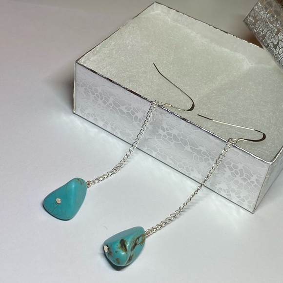 Turquoise Nugget Sterling Silver Drop Dangle Earrings - Picture 14 of 14